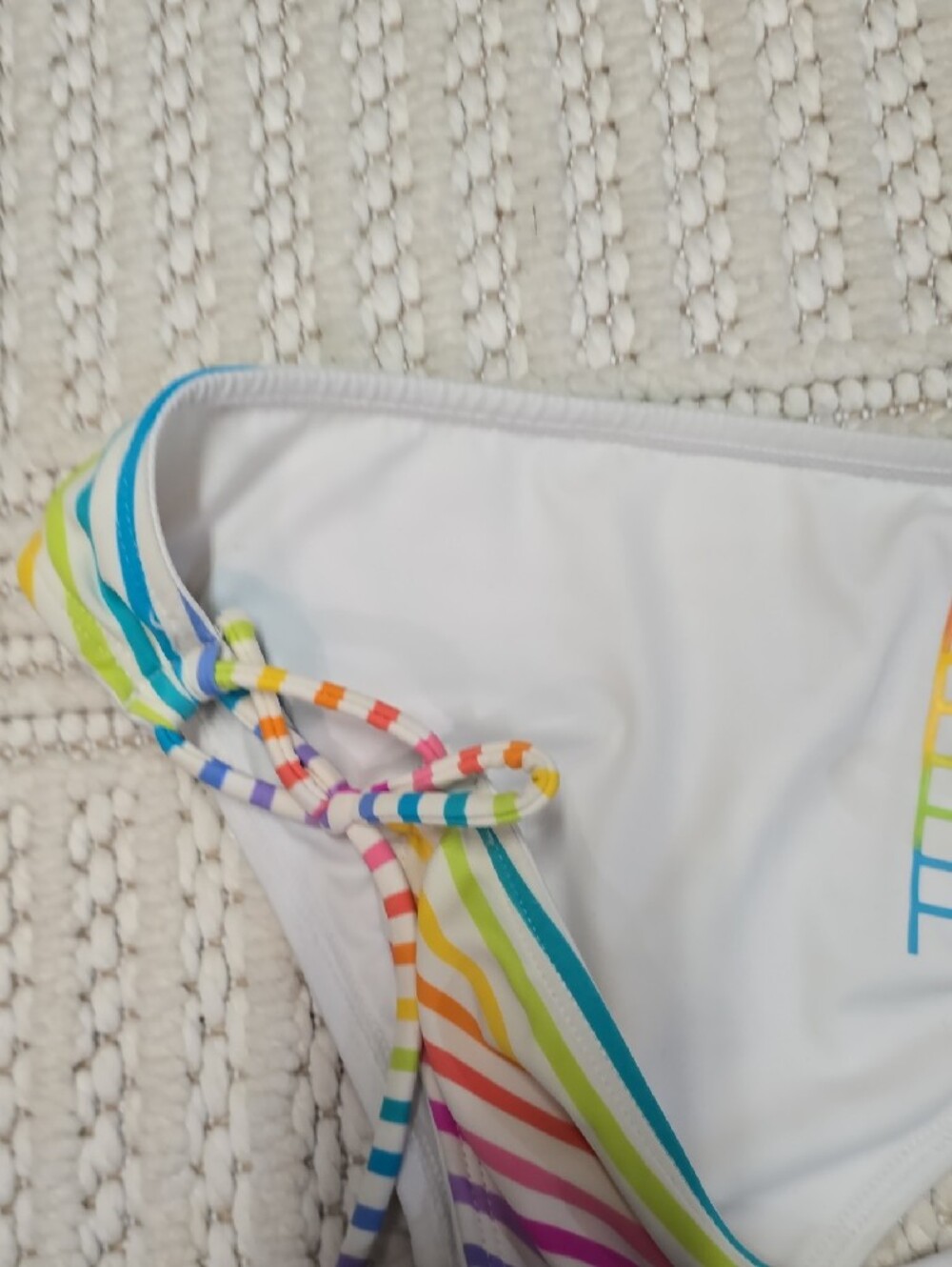 Roxy White Rainbow Stripe Tie-Side Bikini Bottom - Picture 3 of 7